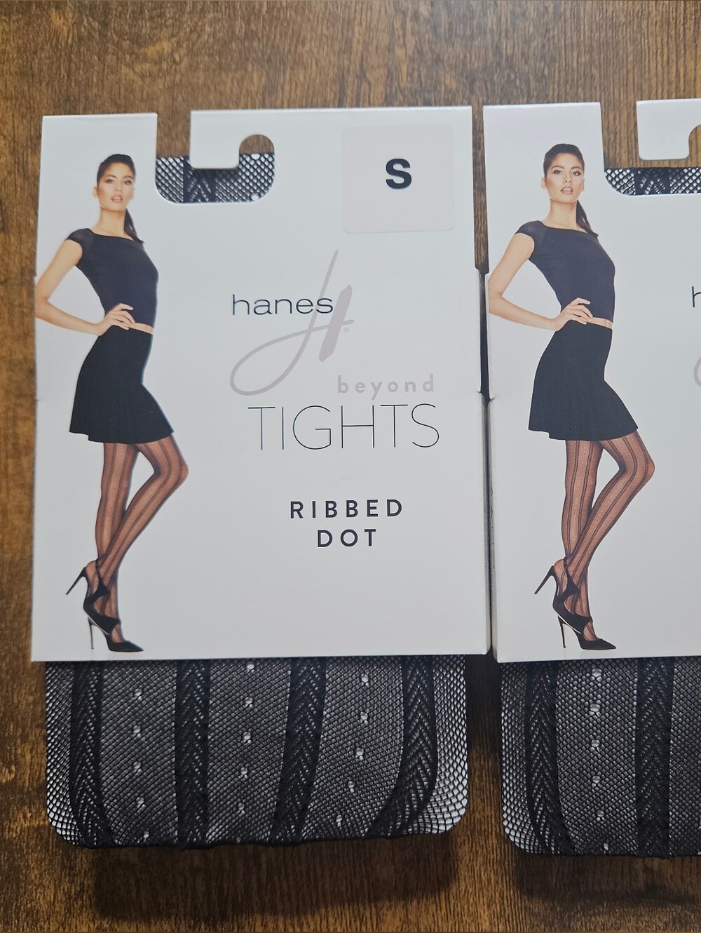 2 Packs Of Hanes Beyond Ribbed Dot Nylon Tights Small Black Sheer Polka Dot NWT